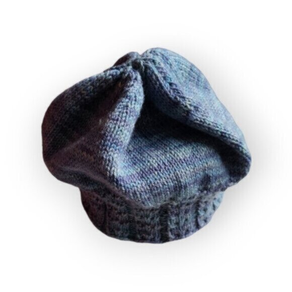 Handknit Twisted Brim Slouchy Hat  Blue Ombre Cotton - Picture 4 of 8